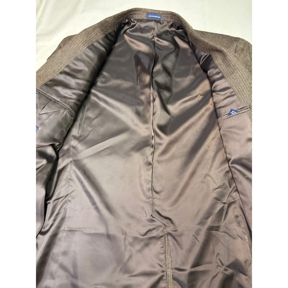 Stafford Essentials Classic Fit Wool Blazer Brown Herringbone Elbow Patches‎ 44L